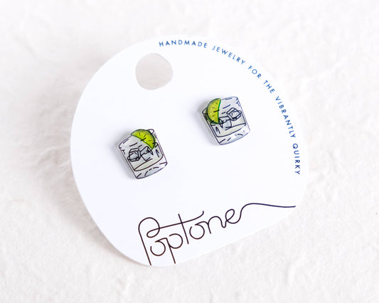 Tequila on the rocks + lime, drink cocktail fiesta earrings