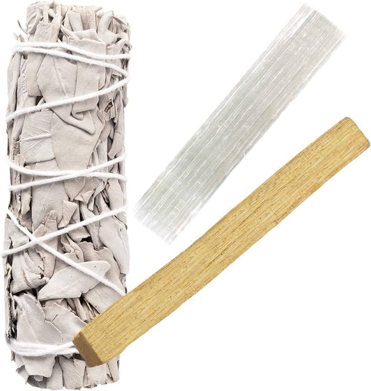 White Sage Bundle - Selenite Wand & Palo Santo