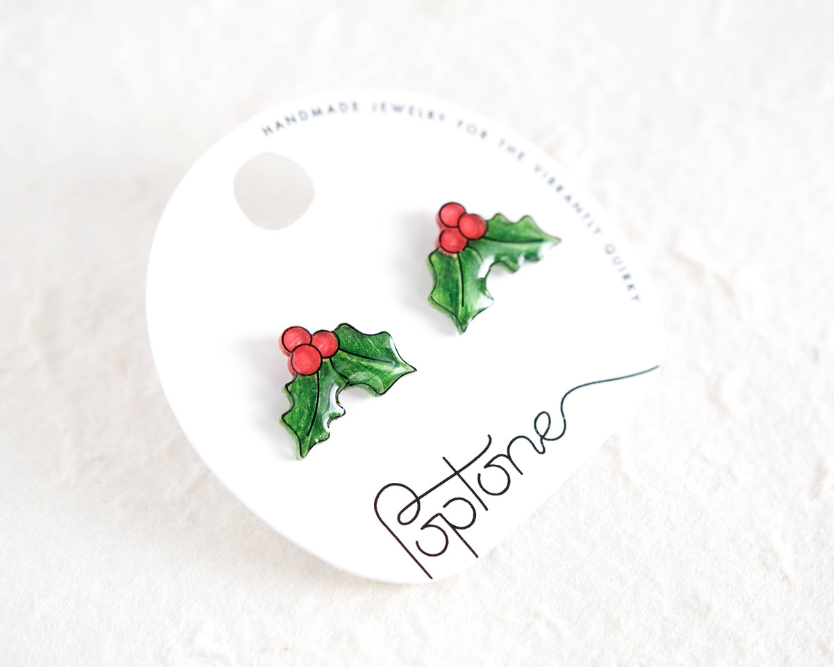 Christmas Holly Leaves Earrings