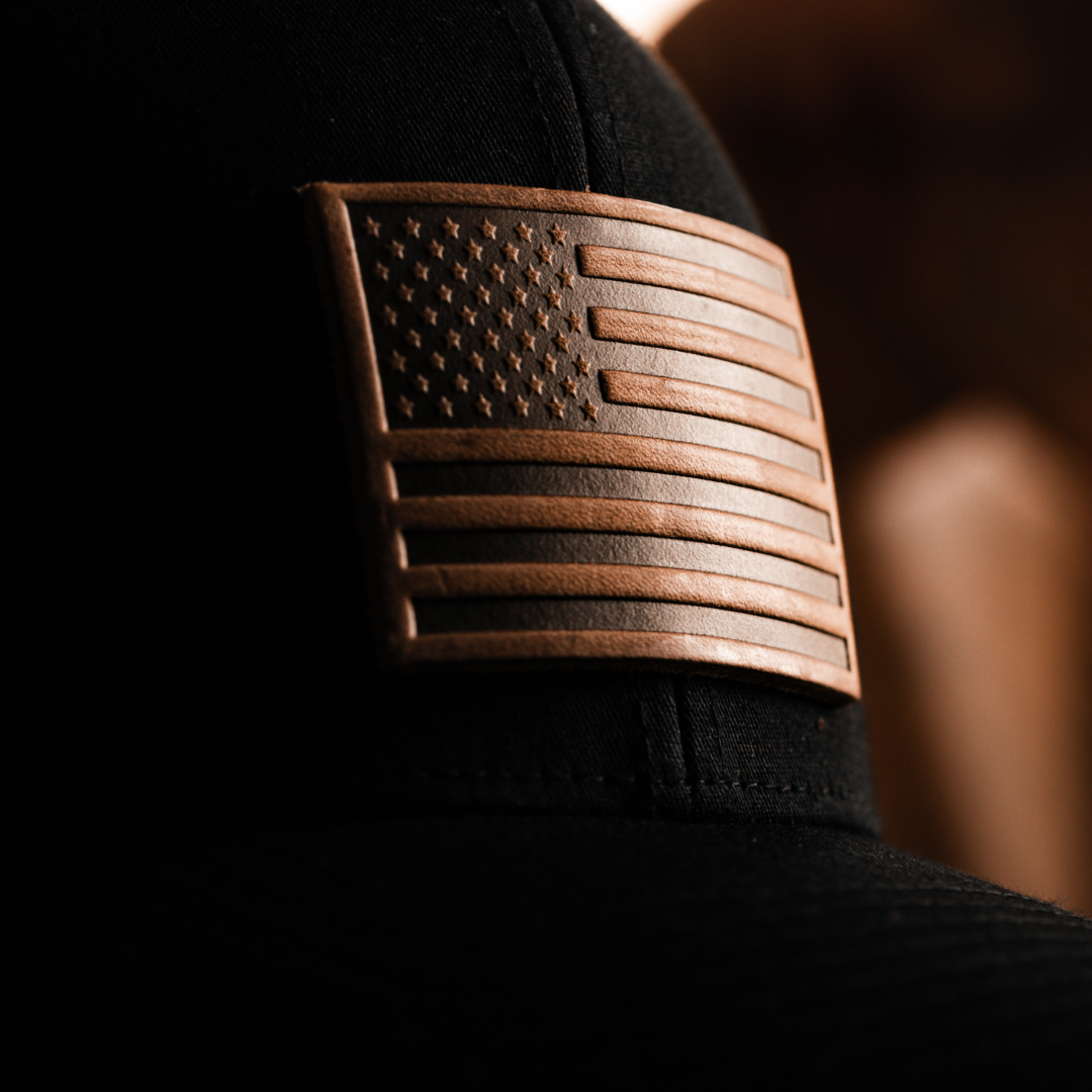 American Flag Hat - Leather Patch Trucker Snapback