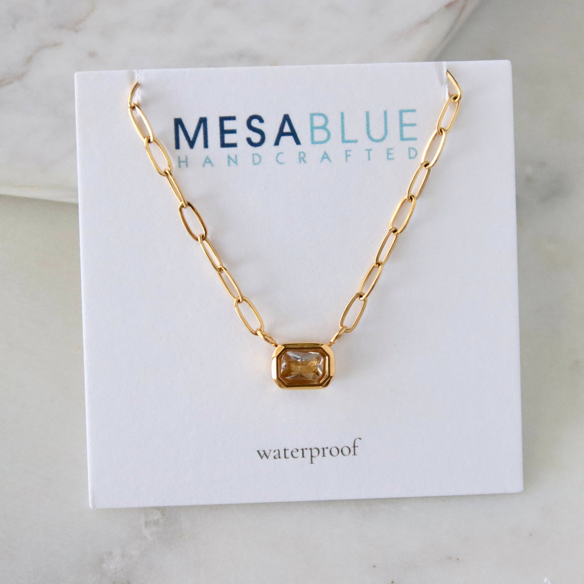 CZ Rectangle Necklace - Waterproof