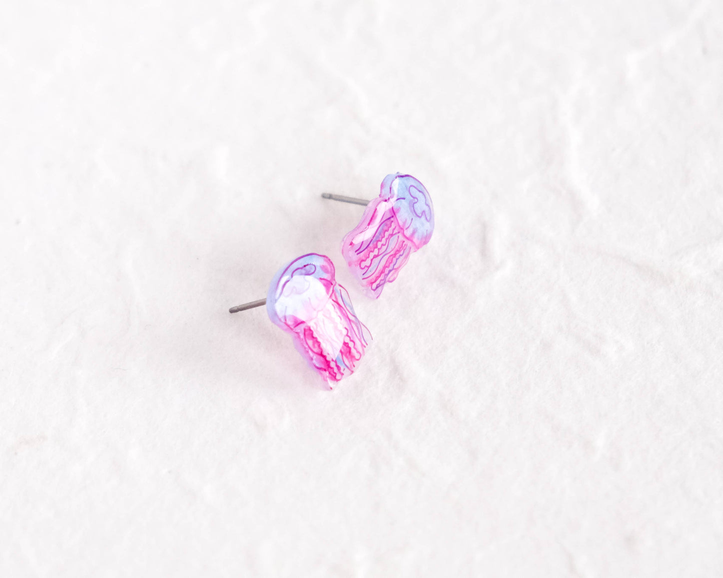 Jellyfish Pink and Blue Ocean Sea Life Stud Earrings