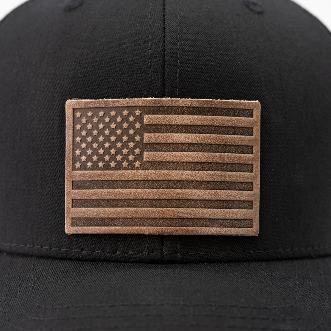 American Flag Hat - Leather Patch Trucker Snapback