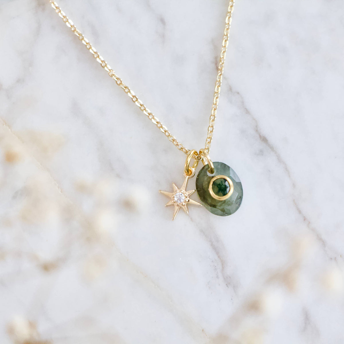 Labradorite With Moss Agate Inlay Star Necklace