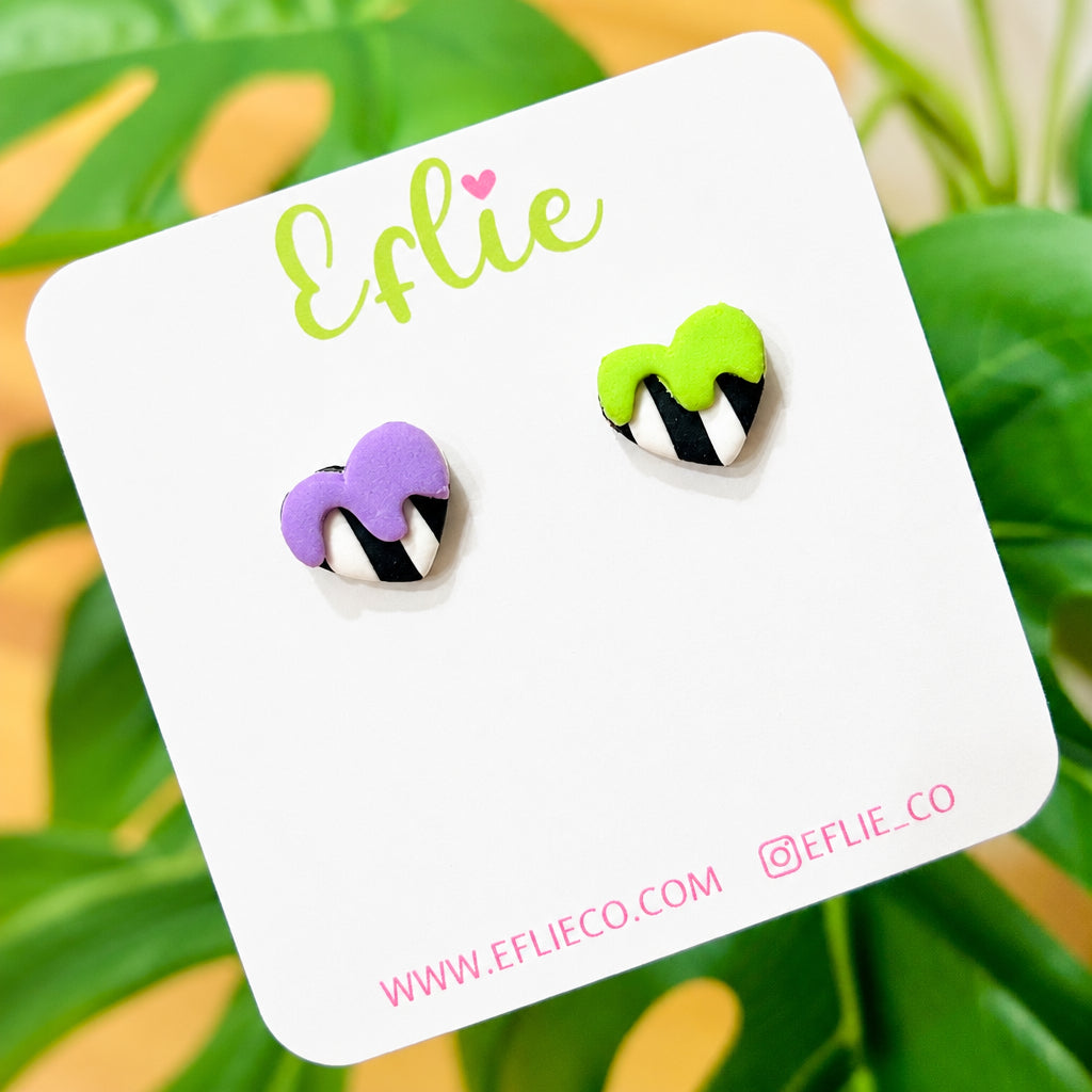 Beetlejuice Heart Clay Stud Earrings