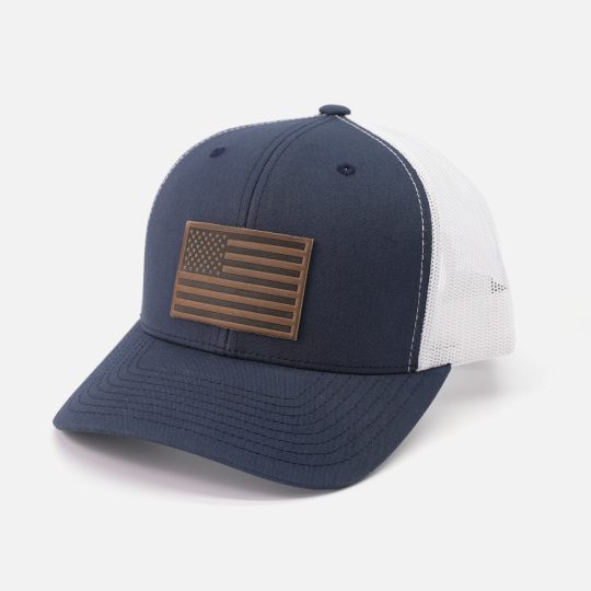 American Flag Hat - Leather Patch Trucker Snapback