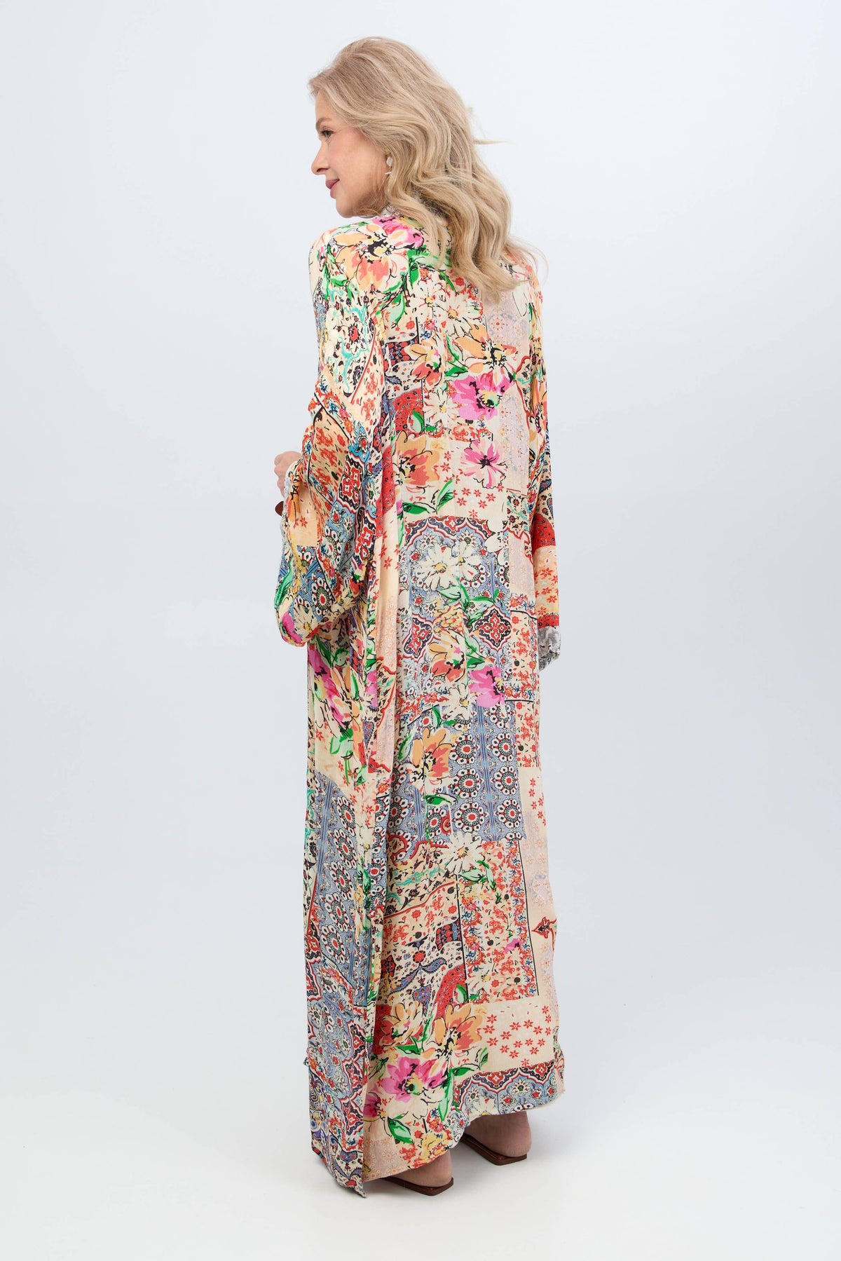 Mixed Floral Long Kimono Duster