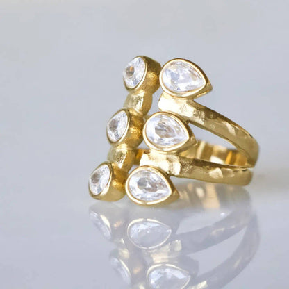 CZ Droplet Cuff Ring - Waterproof