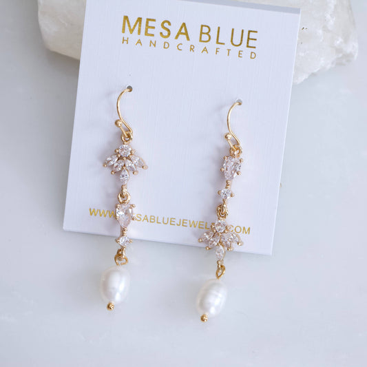Zircon and Pearl Drop Earrings