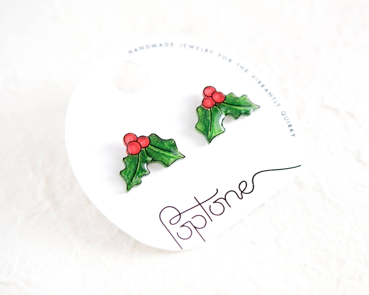 Christmas Holly Leaves Earrings