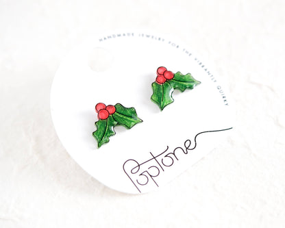 Christmas Holly Leaves Earrings