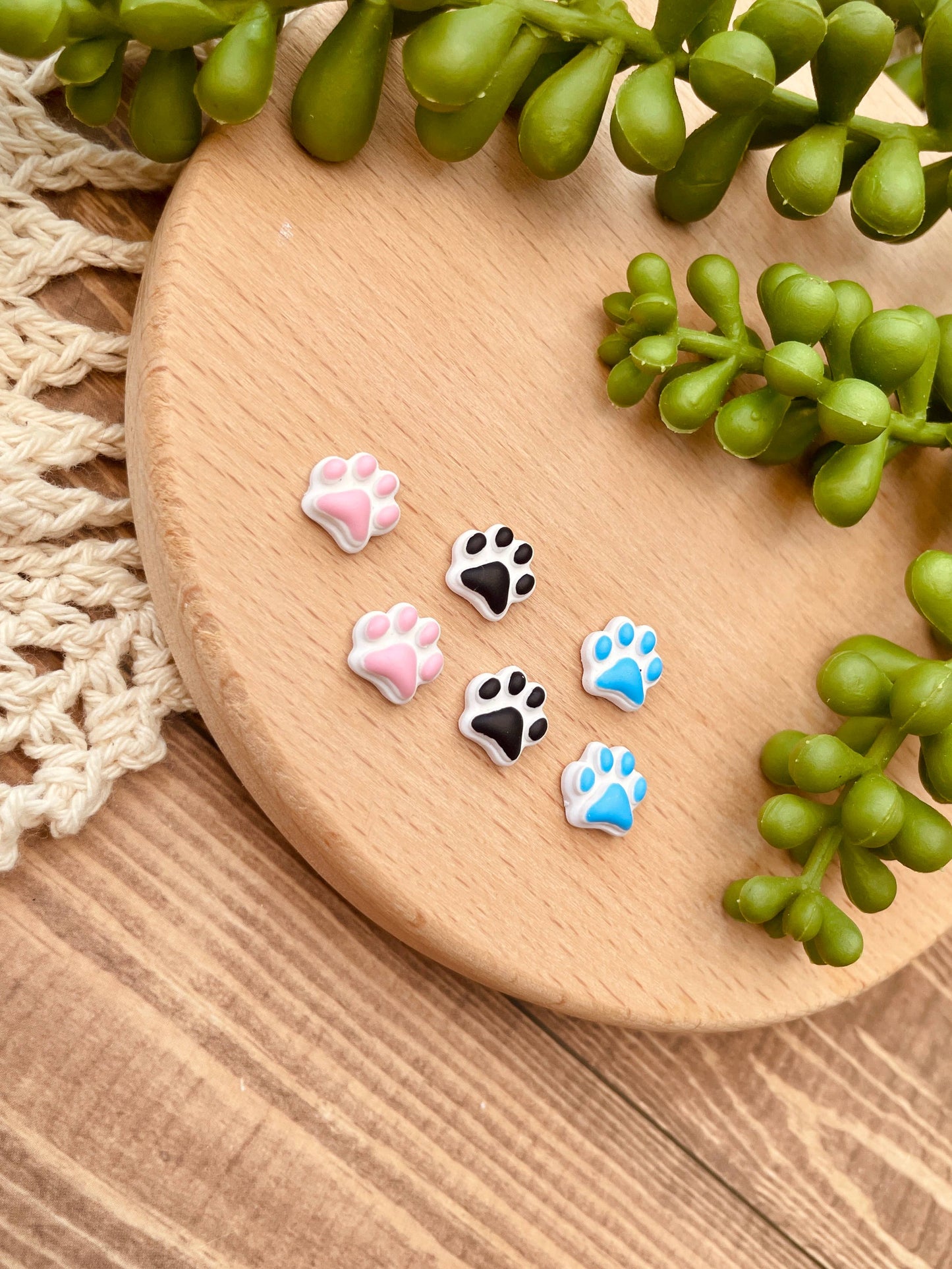 Paw Print Clay Stud Earrings