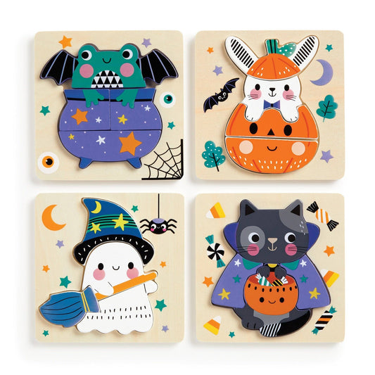 Spooky Friends Halloween Set of 4 Wood Puzzles