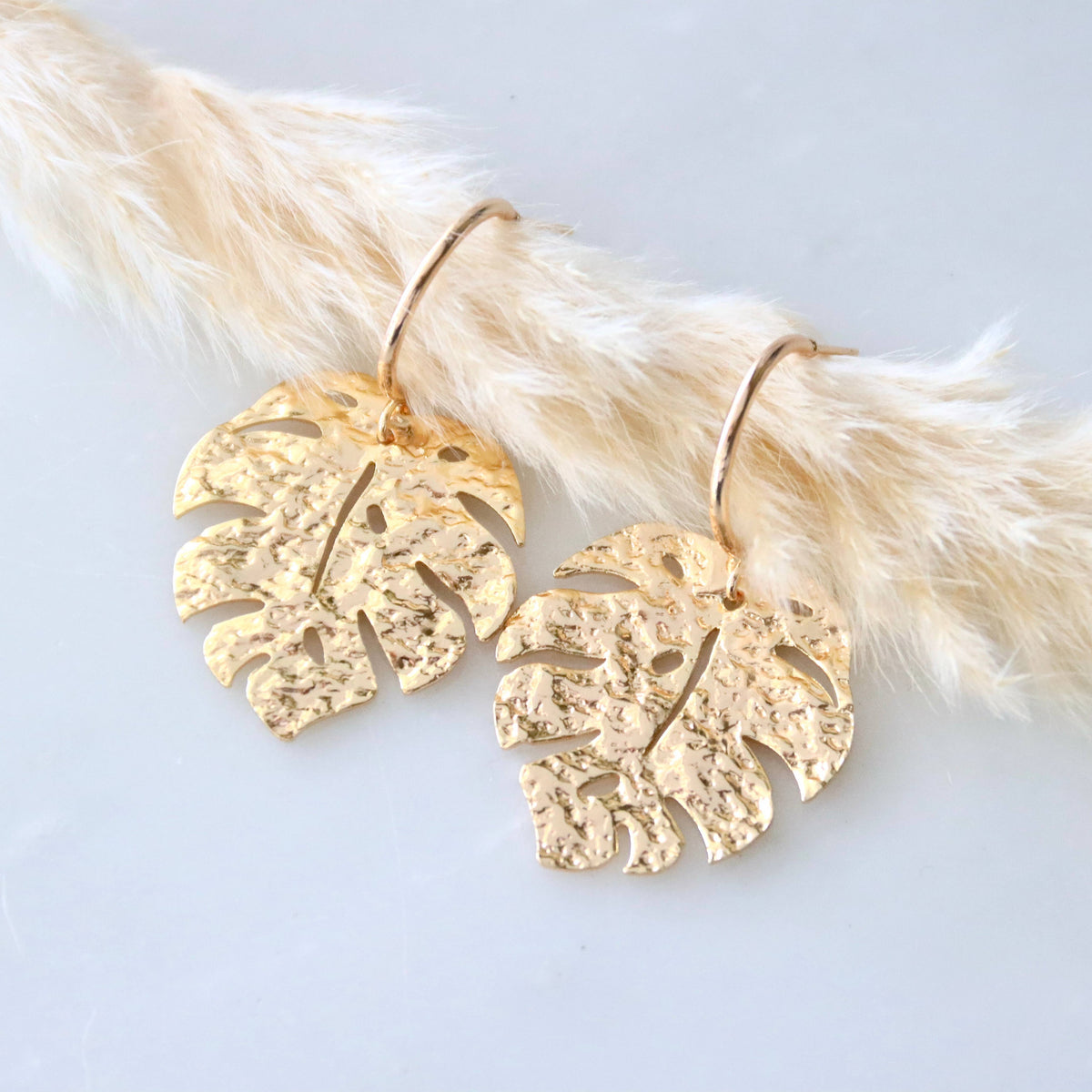 Hammered Monstera Hoop Earrings