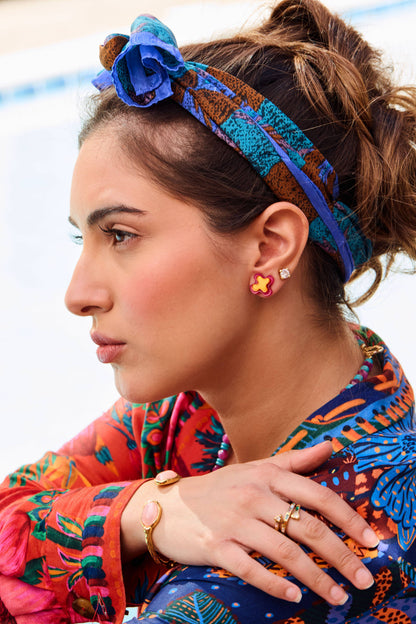 Abstract Blob Stud Earrings Copper + Pink