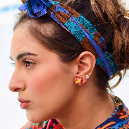 Abstract Blob Stud Earrings Copper + Pink