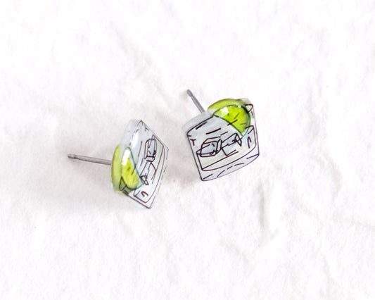 Tequila on the rocks + lime, drink cocktail fiesta earrings