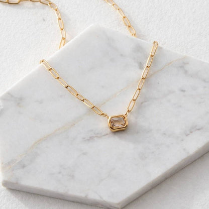 CZ Rectangle Necklace - Waterproof