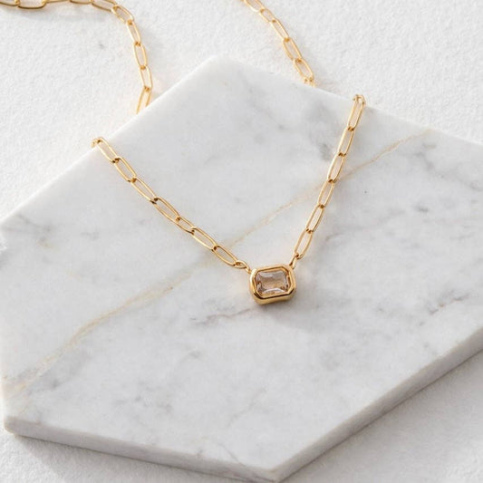 CZ Rectangle Necklace - Waterproof
