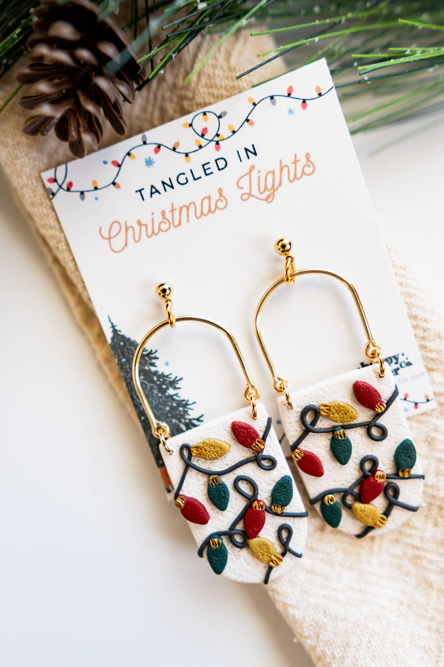 Christmas Clay Earrings | Festive Tangled Lights Earrings