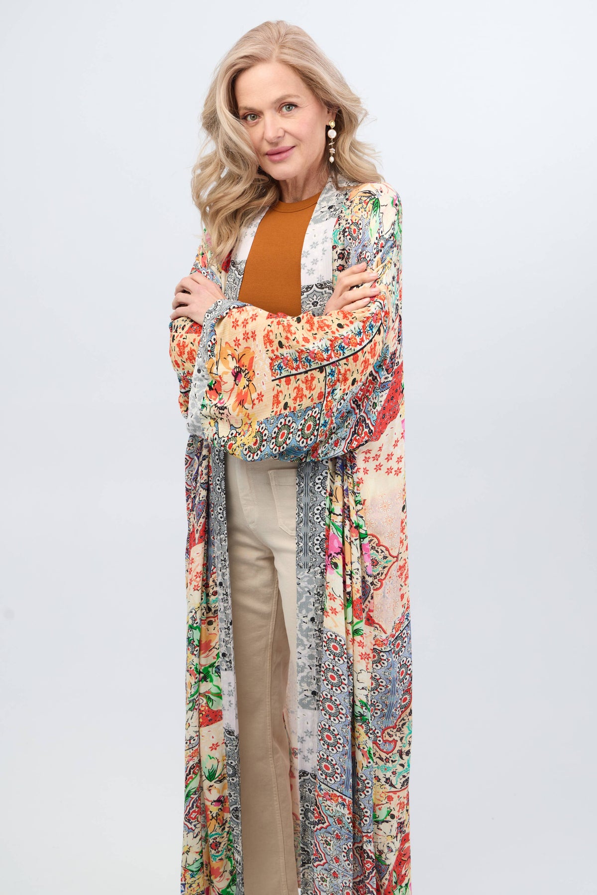 Mixed Floral Long Kimono Duster