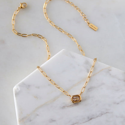 CZ Rectangle Necklace - Waterproof