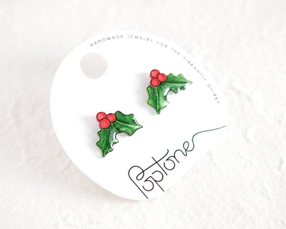 Christmas Holly Leaves Earrings