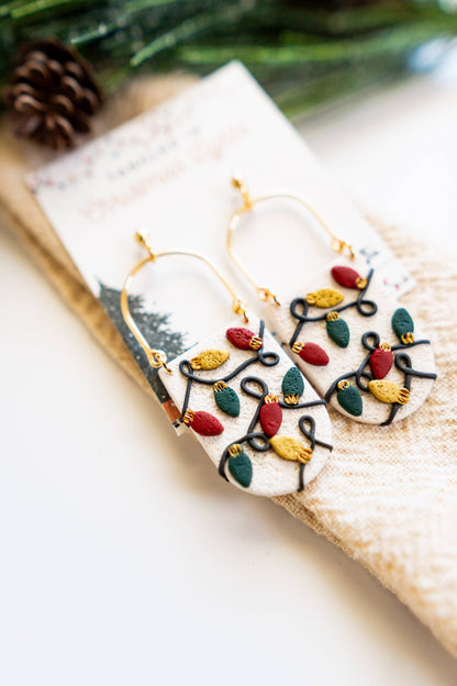 Christmas Clay Earrings | Festive Tangled Lights Earrings