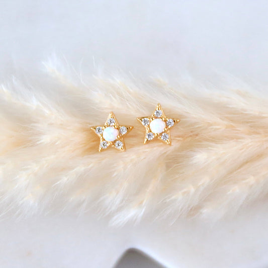 Opal Moon and Star Stud Earrings - Hypoallergenic