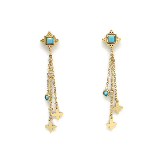 Turquoise and 24K Gold Plate French Flaire Dangle Earrings