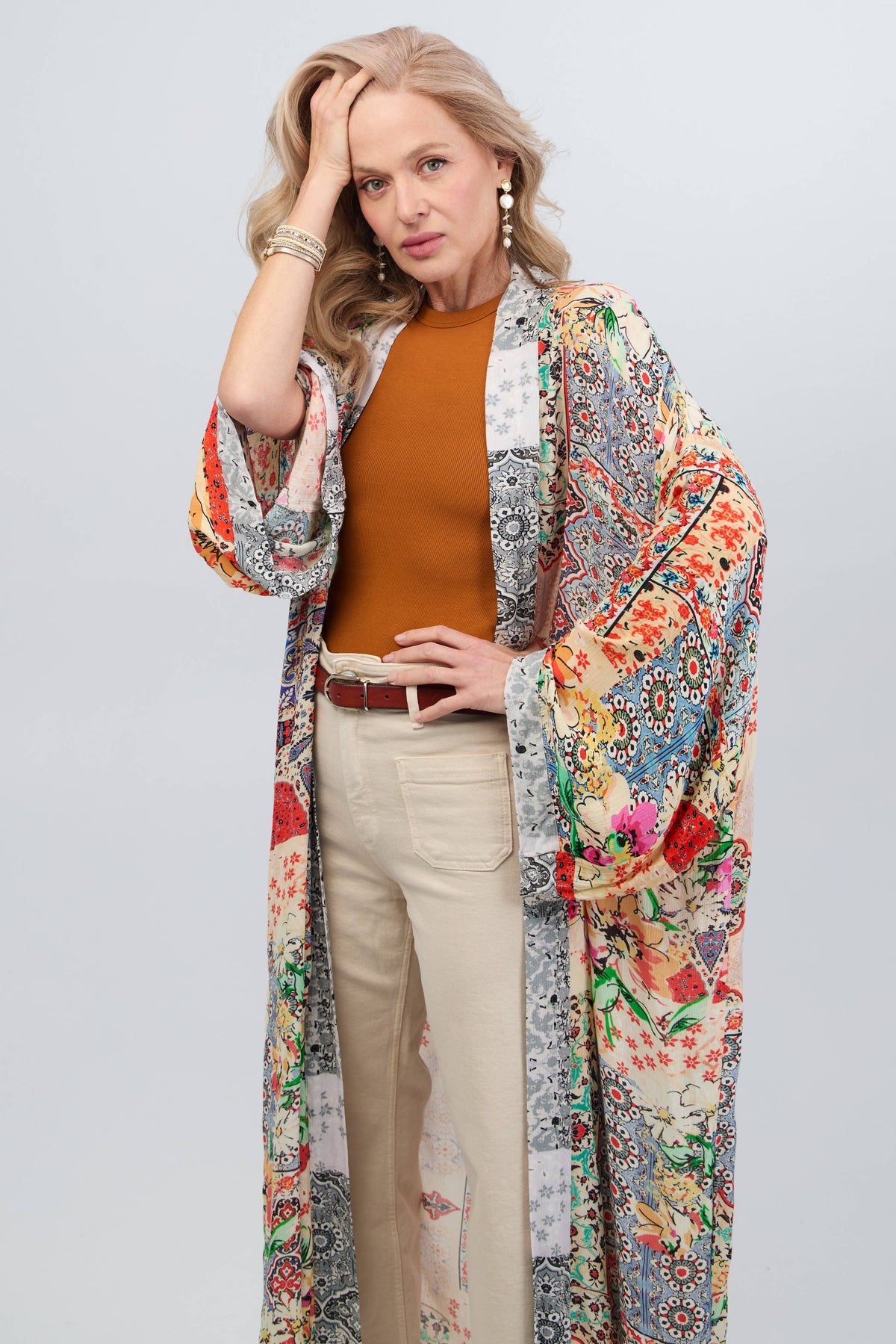 Mixed Floral Long Kimono Duster