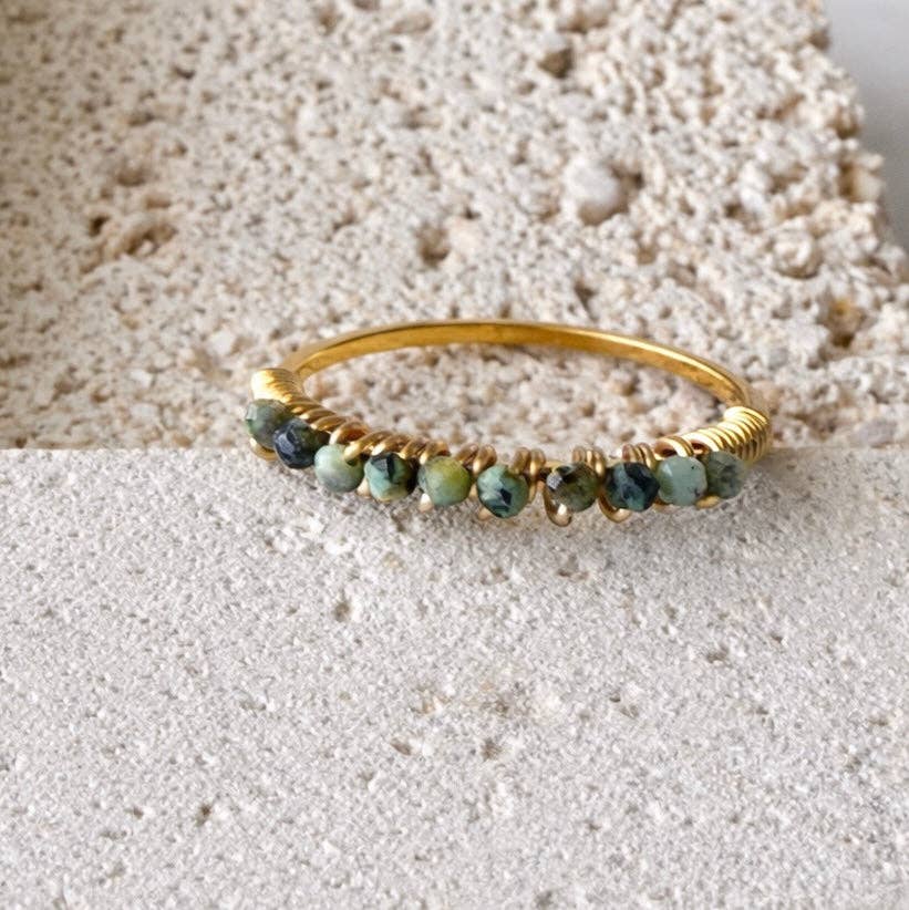 African Turquoise Wiire Wrapped Stack Ring