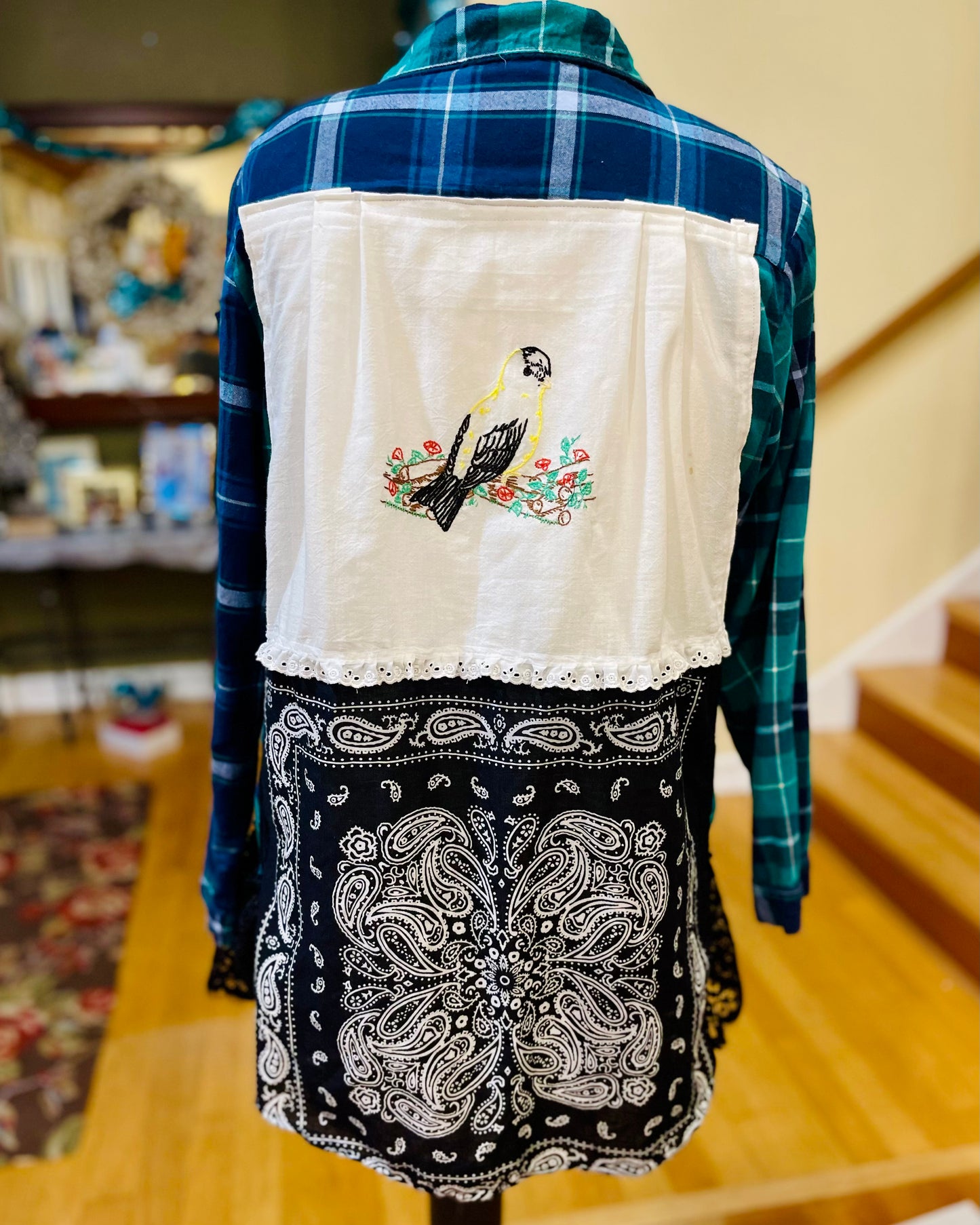 Bird Embroidered Flannel Shirt