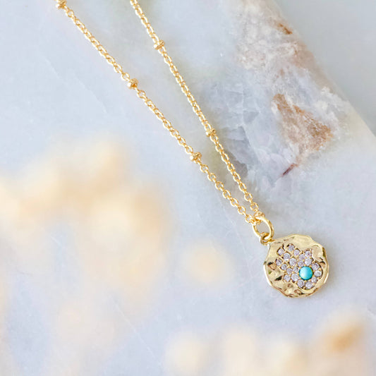 Turquoise and CZ Hamsa Necklace