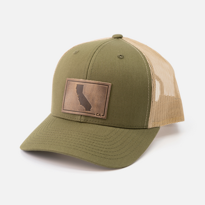 California Silhouette Hat | Leather Patch Trucker Hat