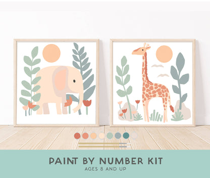 Elephant + Giraffe Paint by Number Kit + Easel for Kids