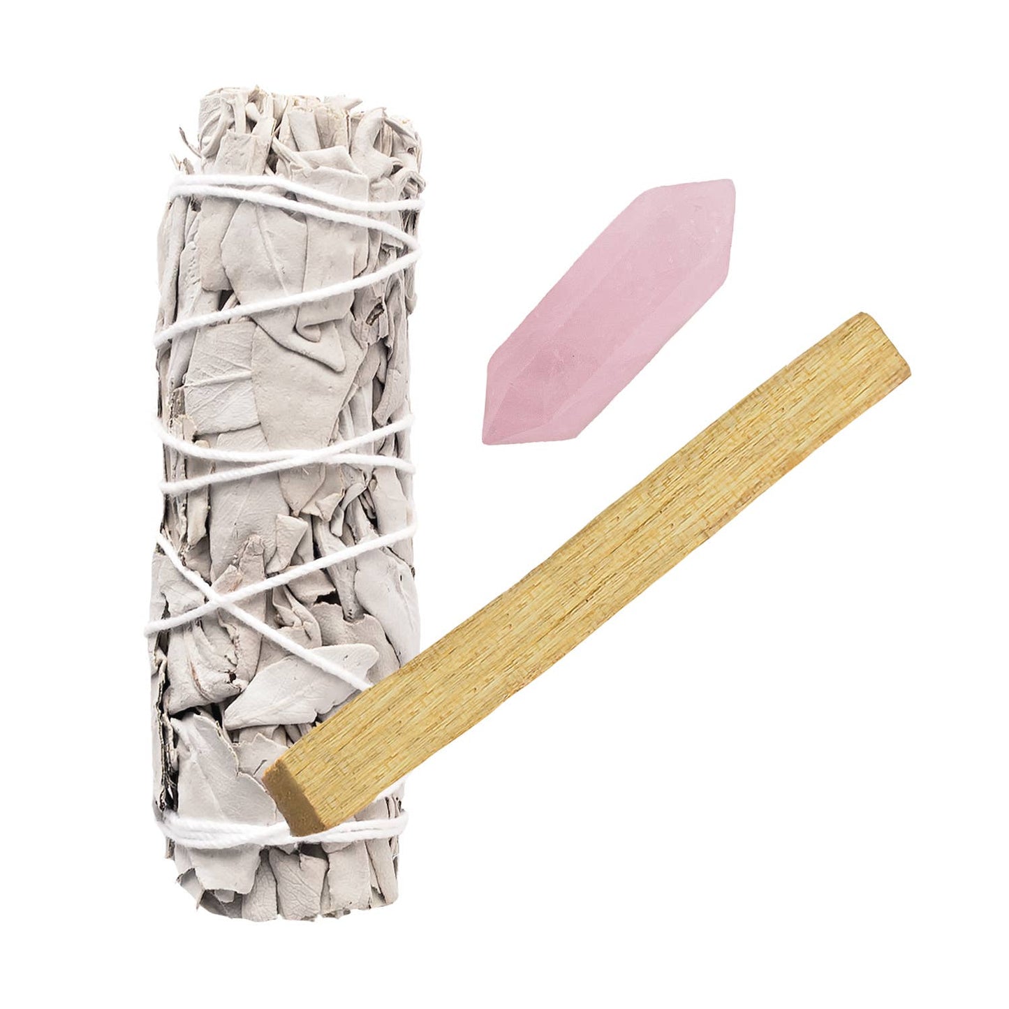 White Sage Bundle - Double Point Rose Quartz & Palo Santo