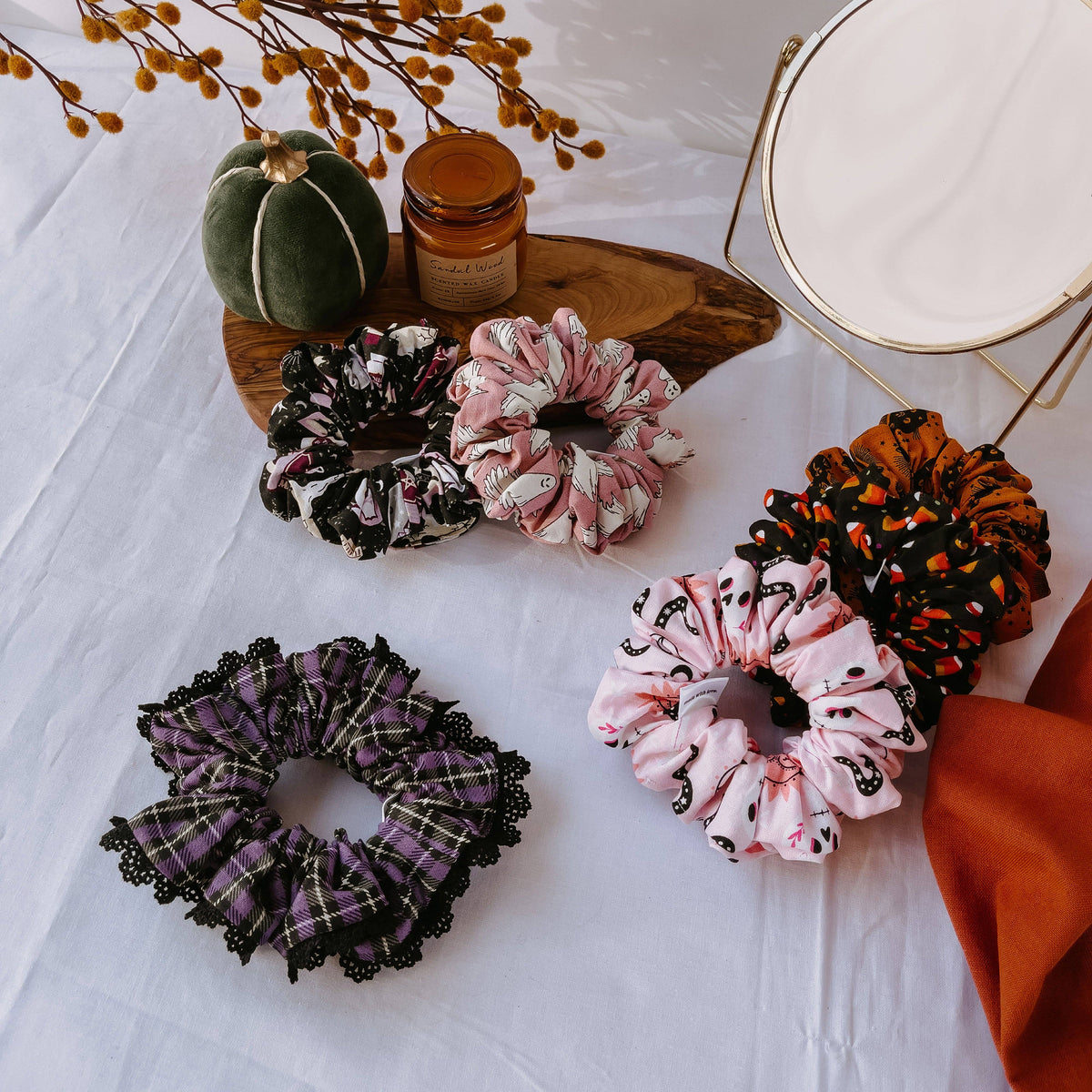 Candy Corn Halloween Cotton Scrunchie