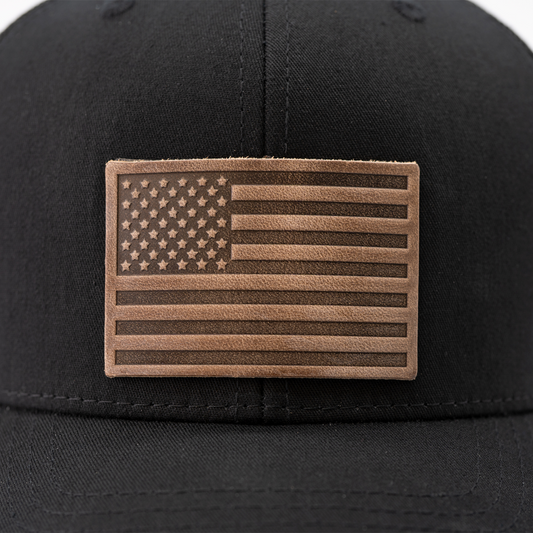 American Flag Hat - Leather Patch Trucker Snapback