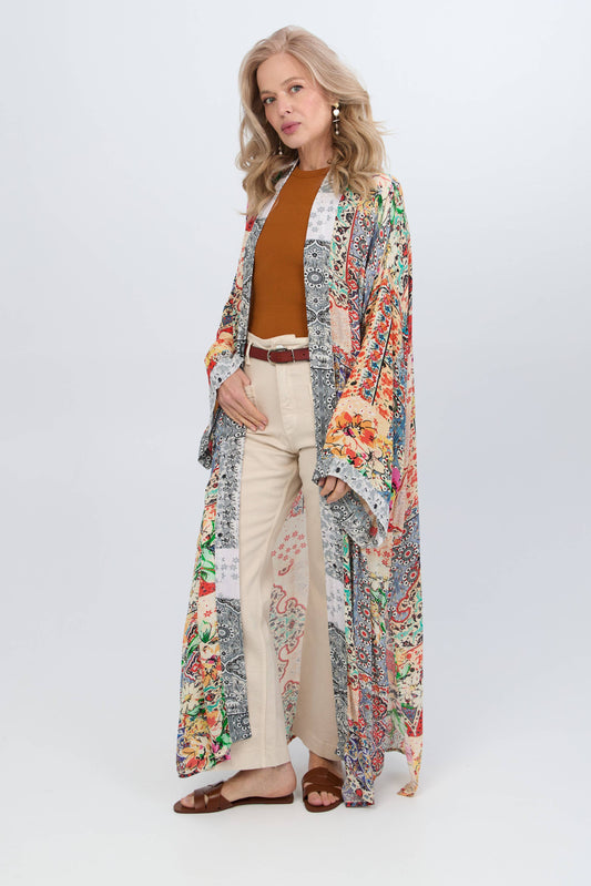 Mixed Floral Long Kimono Duster