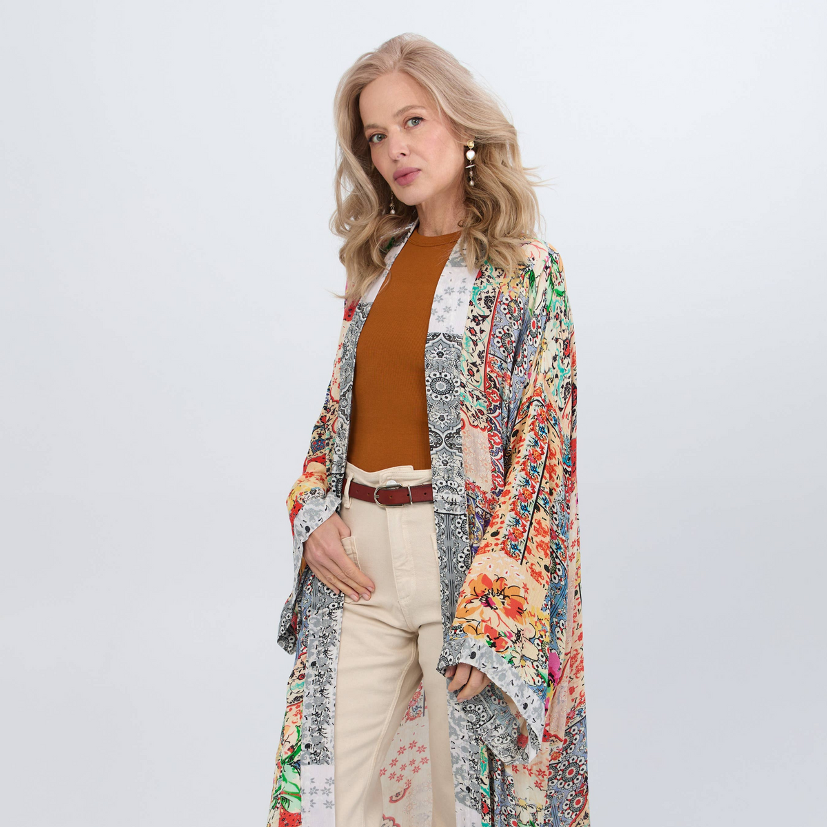 Mixed Floral Long Kimono Duster