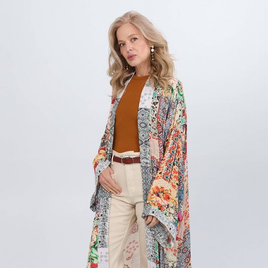 Mixed Floral Long Kimono Duster