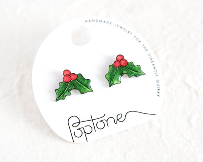 Christmas Holly Leaves Earrings
