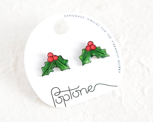 Christmas Holly Leaves Earrings