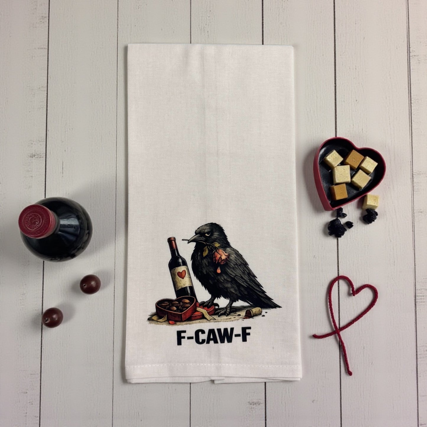 Grumpy Crow with Wine & Chocolate - Flour Sack Kitchen Towel