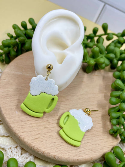 Green beer clay dangle earrings