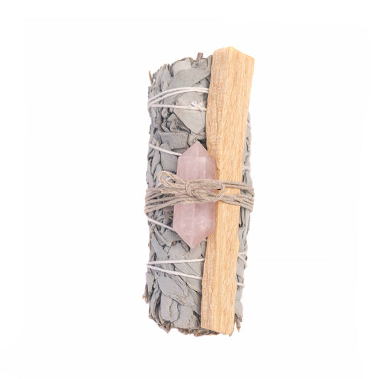 White Sage Bundle - Double Point Rose Quartz & Palo Santo