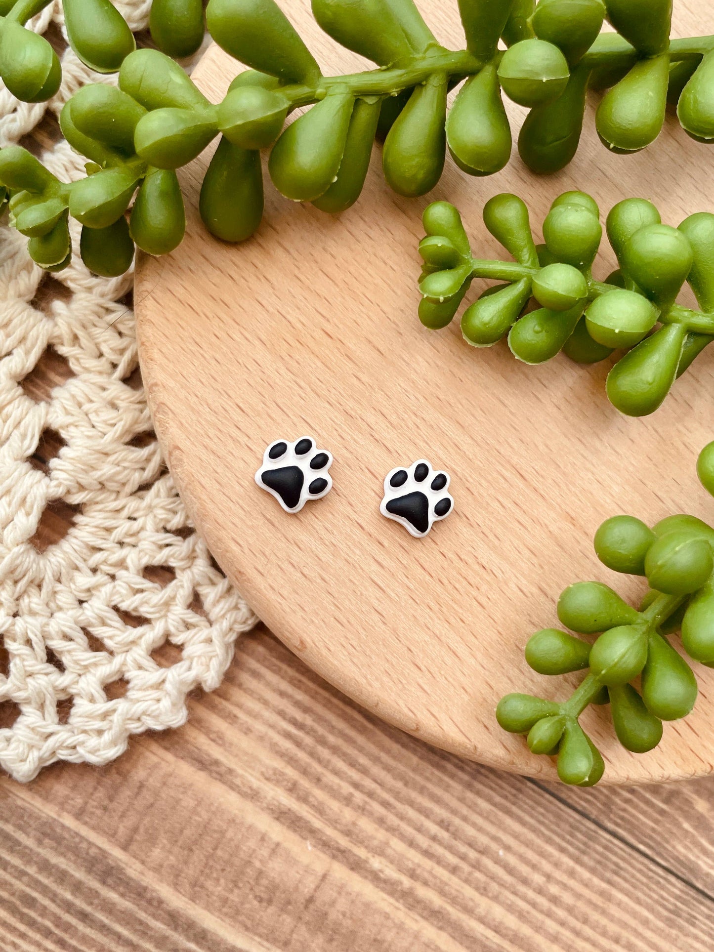 Paw Print Clay Stud Earrings