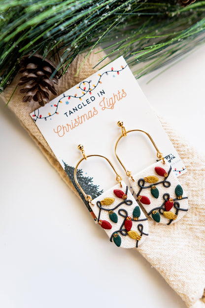 Christmas Clay Earrings | Festive Tangled Lights Earrings