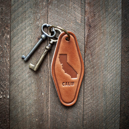 California State Silhouette Leather Keychain Motel Style